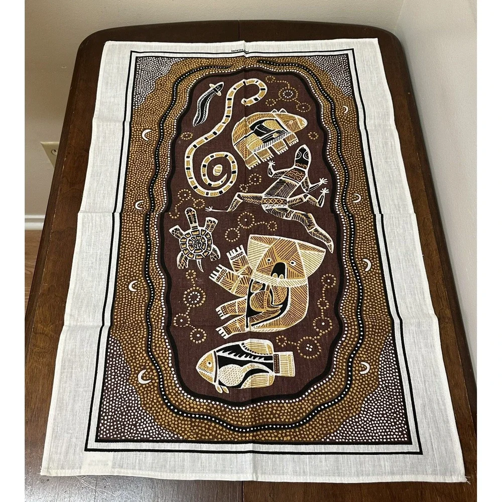 Vintage Fast Colours Linen Tea Towel Wall Hanging Australia Aboriginal Art